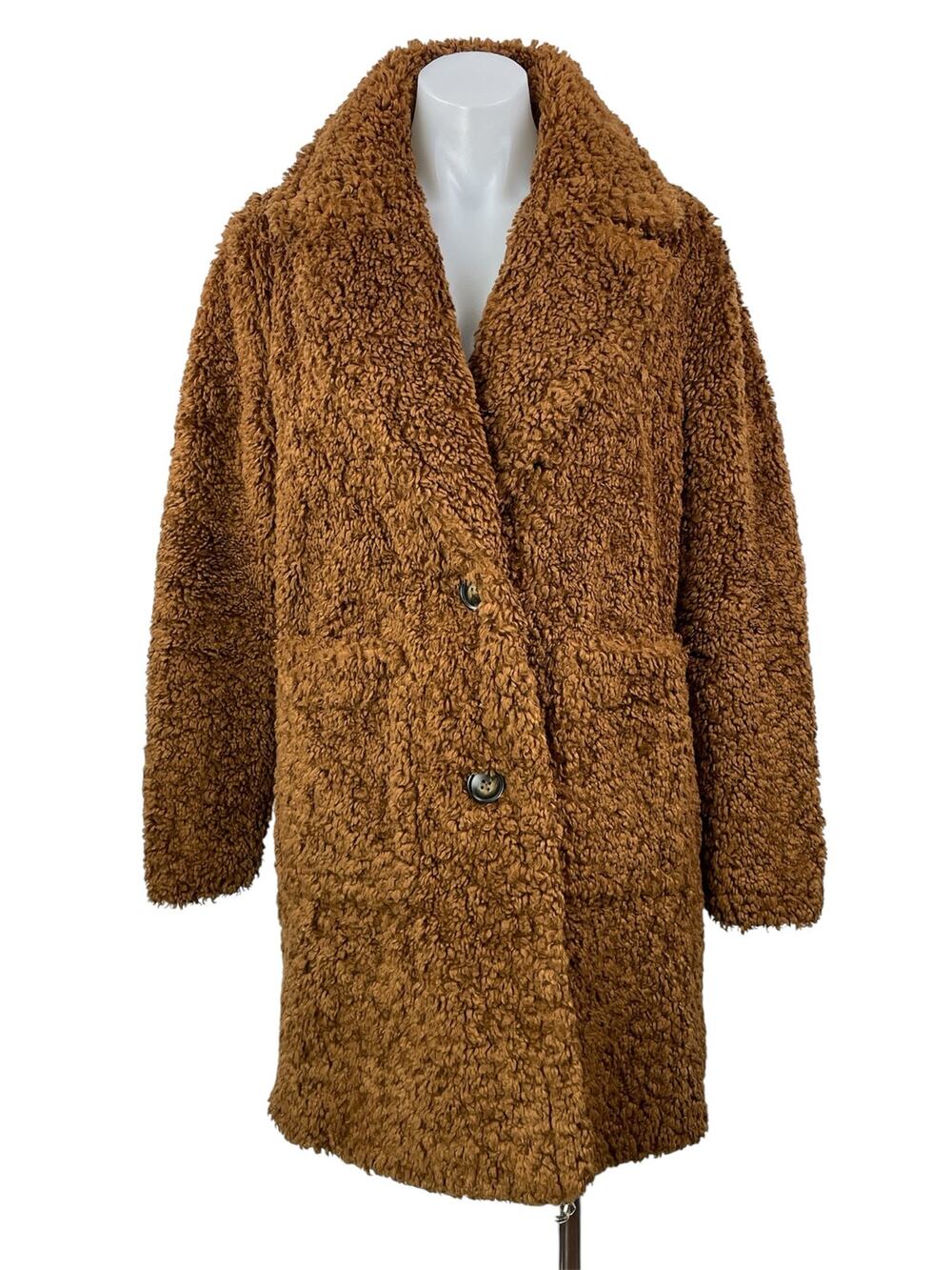 Bernardo Brown Long Sleeves Faux Fur Fleece Single Breasted Teddy Coat Jacket XS